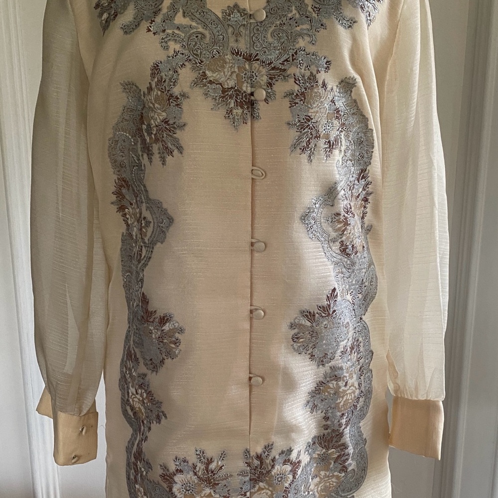 Vintage Mod Elegant Cream and Gray Women's dress size medium